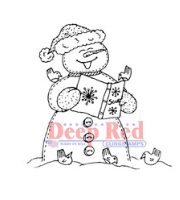 Snowman Caroling Red Rubber Stamp