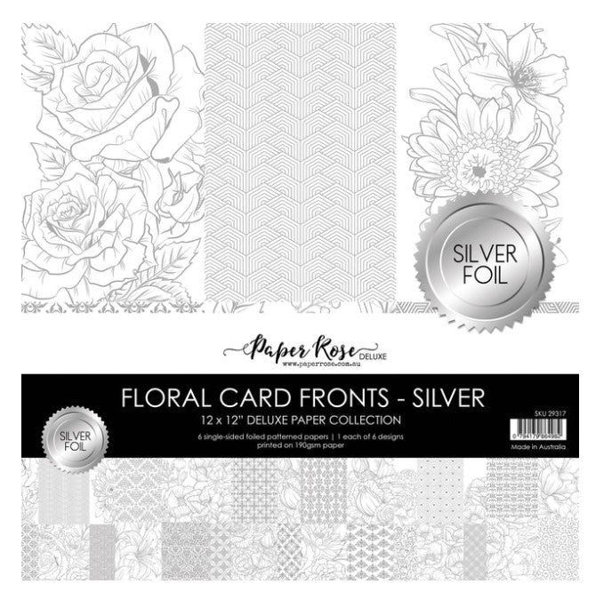 Paper Rose Floral Card Fronts - Silver