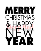 Merry Christmas Happy New Year Red Rubber Stamp