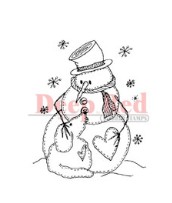 Snowman with Dog Red Rubber Stamp